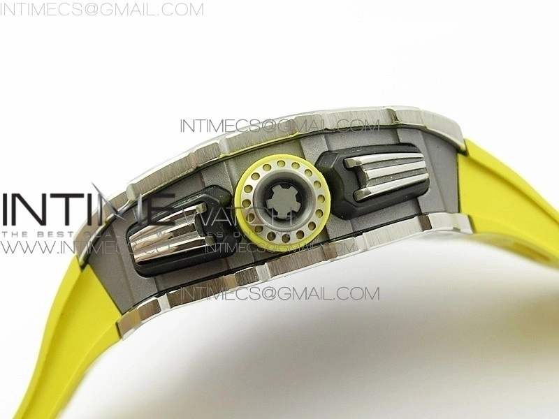 RM11-03 SS KVF 1:1 Best Edition Crystal Skeleton Dial on Yellow Racing Rubber Strap A7750