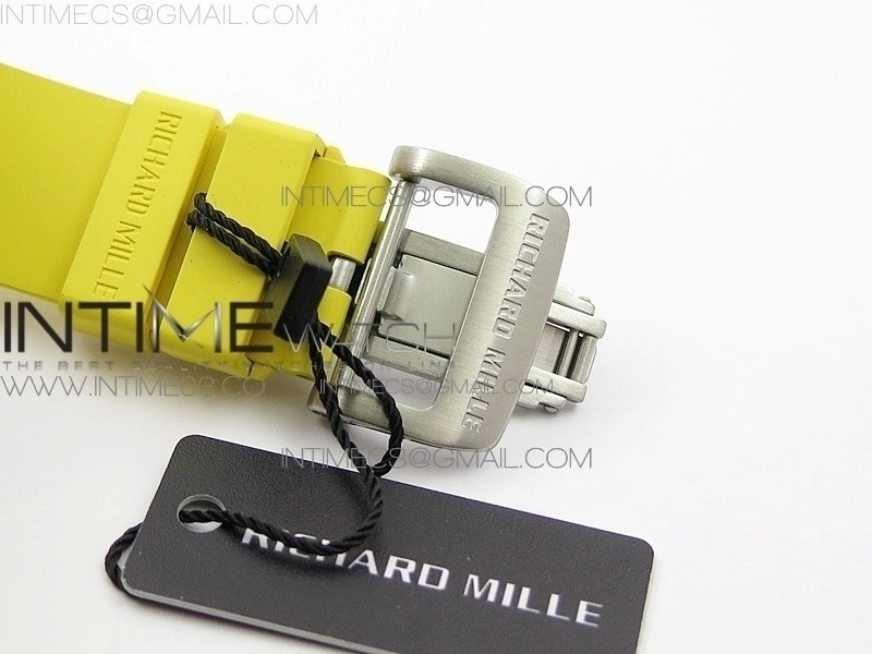 RM11-03 SS KVF 1:1 Best Edition Crystal Skeleton Dial on Yellow Racing Rubber Strap A7750