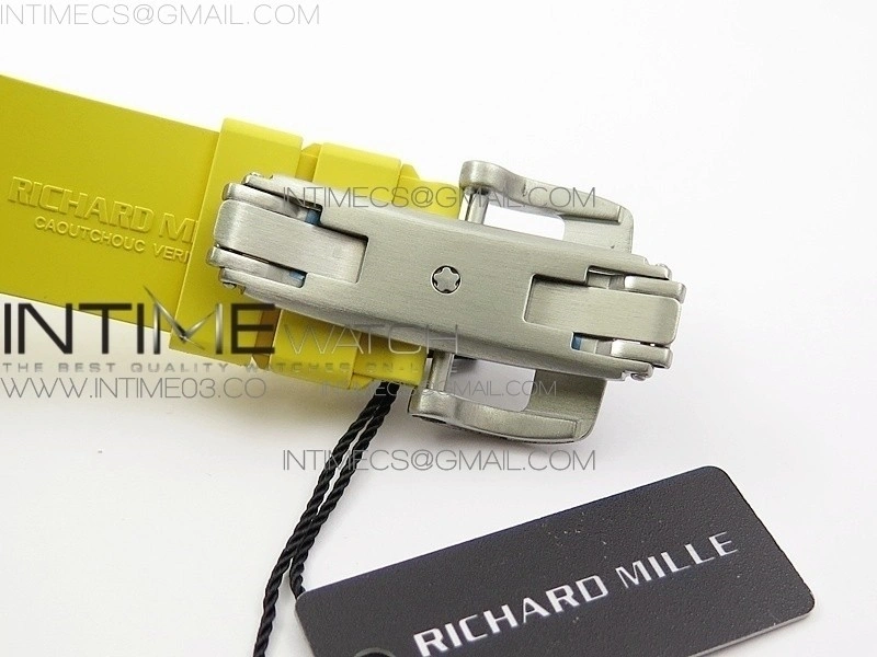 RM11-03 SS KVF 1:1 Best Edition Crystal Skeleton Dial on Yellow Racing Rubber Strap A7750