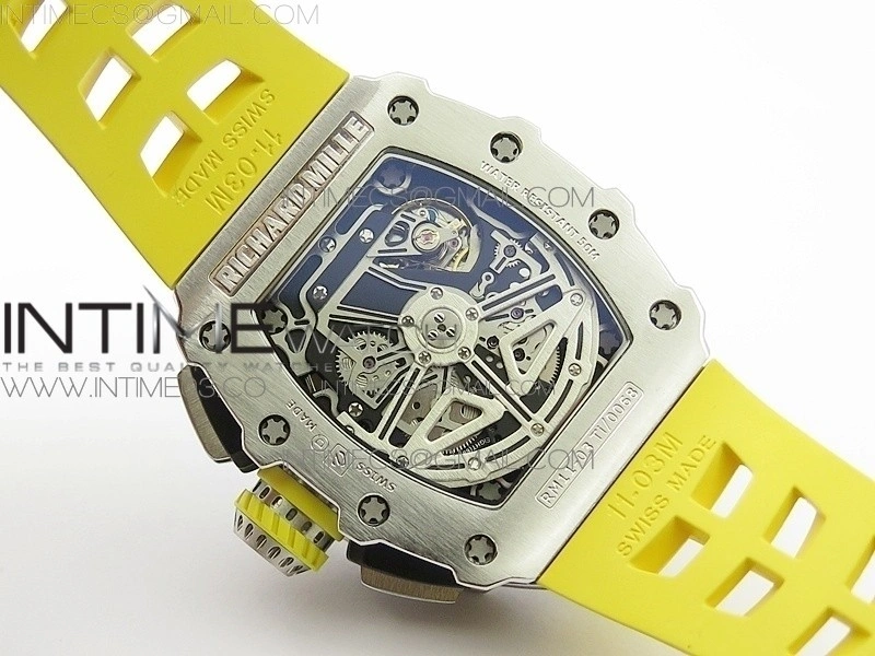 RM11-03 SS KVF 1:1 Best Edition Crystal Skeleton Dial on Yellow Racing Rubber Strap A7750