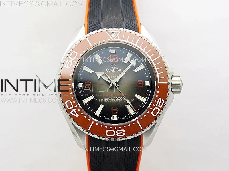 Seamaster 6000M Ultra Deep SS TF 1:1 Best Edition Gray Dial Orange Ceramic Bezel on Black Rubber Strap A2824