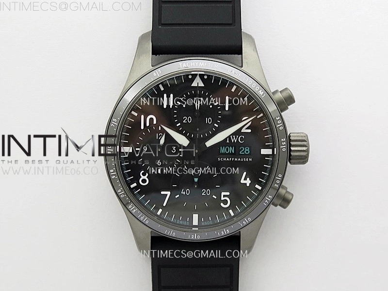 Pilot Chrono AMG IW388305 Sandblasting SS V9F Best Edition Black Dial On Black Quick Change Rubber Strap A7750 to 69385