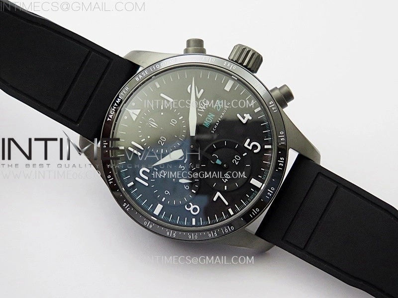 Pilot Chrono AMG IW388305 Sandblasting SS V9F Best Edition Black Dial On Black Quick Change Rubber Strap A7750 to 69385