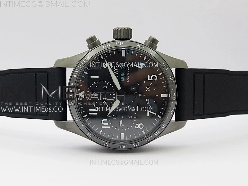 Pilot Chrono AMG IW388305 Sandblasting SS V9F Best Edition Black Dial On Black Quick Change Rubber Strap A7750 to 69385