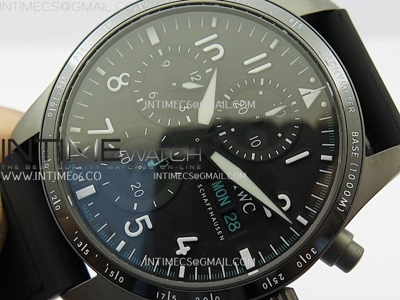 Pilot Chrono AMG IW388305 Sandblasting SS V9F Best Edition Black Dial On Black Quick Change Rubber Strap A7750 to 69385