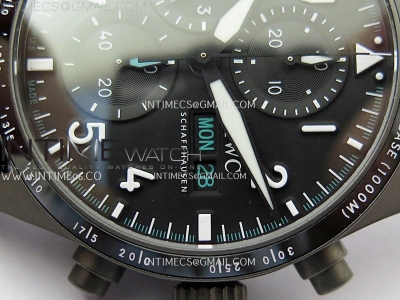 Pilot Chrono AMG IW388305 Sandblasting SS V9F Best Edition Black Dial On Black Quick Change Rubber Strap A7750 to 69385