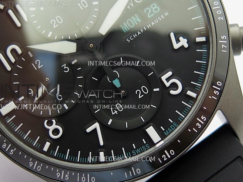 Pilot Chrono AMG IW388305 Sandblasting SS V9F Best Edition Black Dial On Black Quick Change Rubber Strap A7750 to 69385