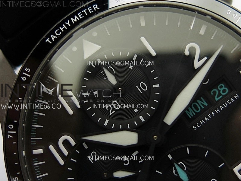 Pilot Chrono AMG IW388305 Sandblasting SS V9F Best Edition Black Dial On Black Quick Change Rubber Strap A7750 to 69385