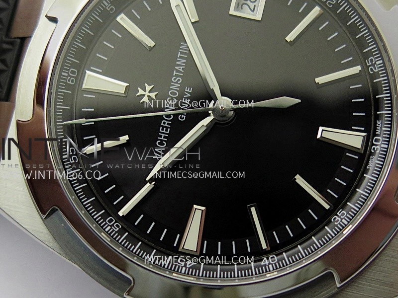 Overseas 4500V SS ZF 1:1 Best Edition Black Dial on Black Rubber Strap Asian Super Clone 5100 V2