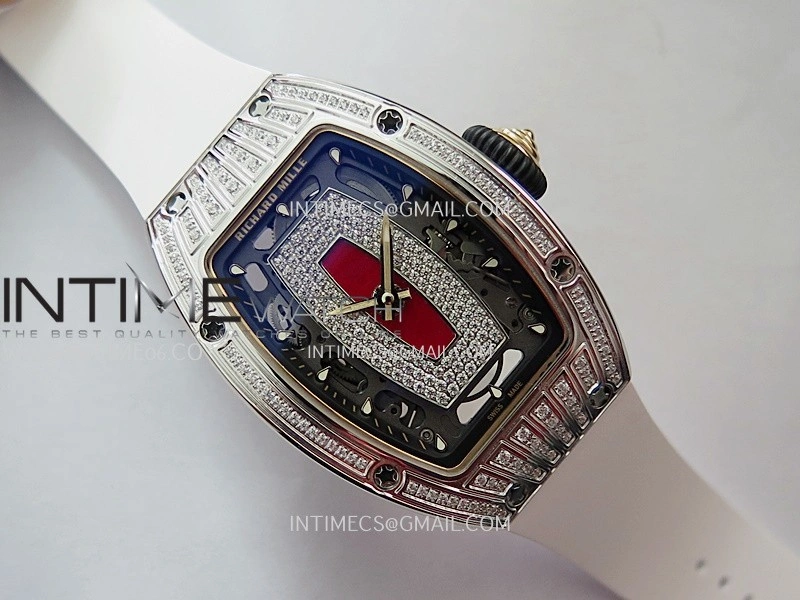 RM07 Paved Diamonds Bezel SS ZF Best Edition Diamond Skeleton Dial On White Rubber Strap Asian CRMA2 Clone