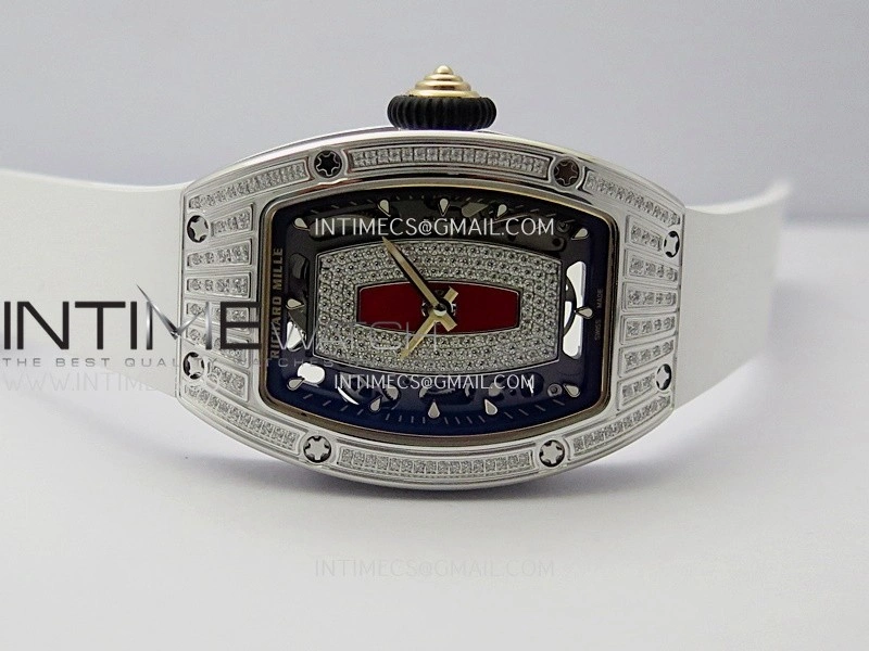 RM07 Paved Diamonds Bezel SS ZF Best Edition Diamond Skeleton Dial On White Rubber Strap Asian CRMA2 Clone