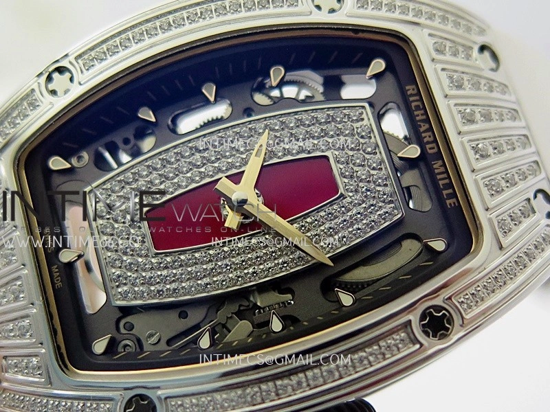 RM07 Paved Diamonds Bezel SS ZF Best Edition Diamond Skeleton Dial On White Rubber Strap Asian CRMA2 Clone