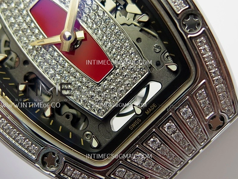 RM07 Paved Diamonds Bezel SS ZF Best Edition Diamond Skeleton Dial On White Rubber Strap Asian CRMA2 Clone