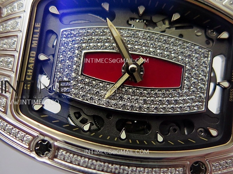RM07 Paved Diamonds Bezel SS ZF Best Edition Diamond Skeleton Dial On White Rubber Strap Asian CRMA2 Clone