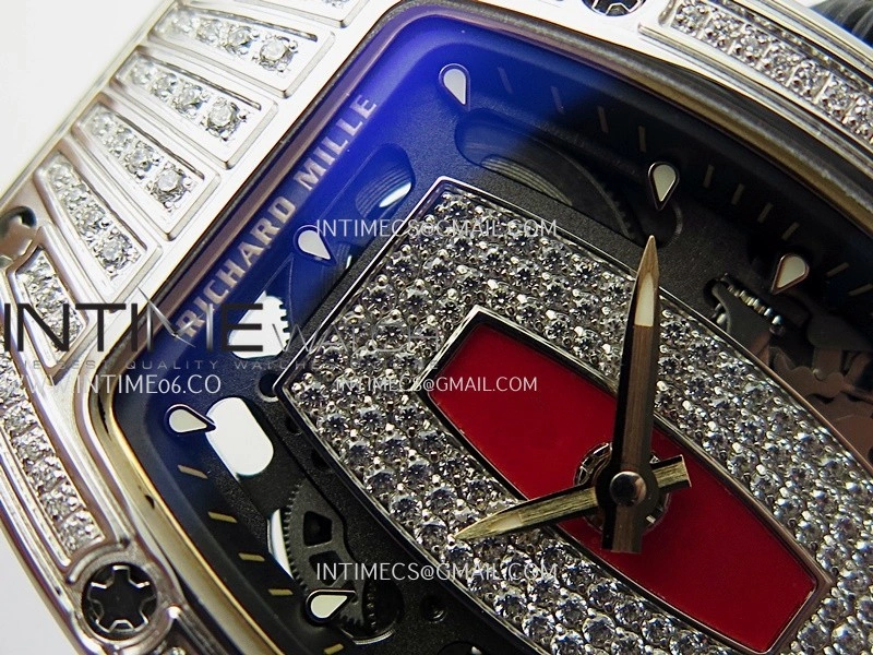 RM07 Paved Diamonds Bezel SS ZF Best Edition Diamond Skeleton Dial On White Rubber Strap Asian CRMA2 Clone