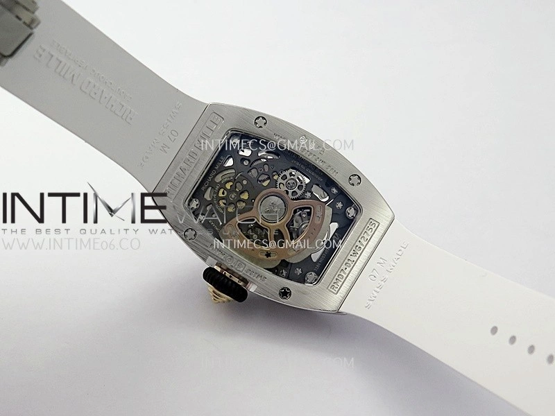 RM07 Paved Diamonds Bezel SS ZF Best Edition Diamond Skeleton Dial On White Rubber Strap Asian CRMA2 Clone