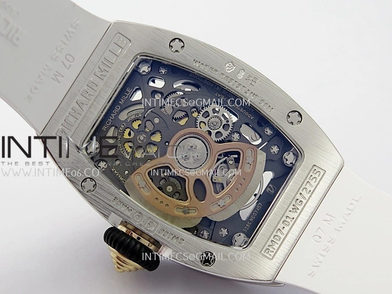 RM07 Paved Diamonds Bezel SS ZF Best Edition Diamond Skeleton Dial On White Rubber Strap Asian CRMA2 Clone