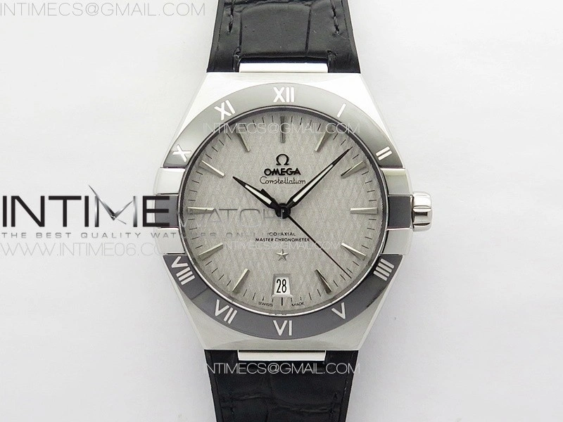 Constellation 41mm SS Black Ceramic Bezel VSF 1:1 Best Edition Silver Dial on Black Gummy Strap A8900