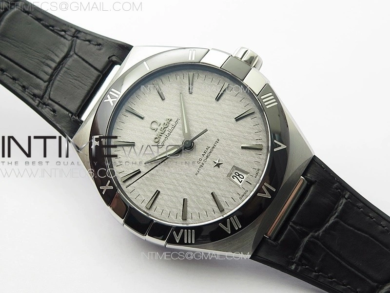 Constellation 41mm SS Black Ceramic Bezel VSF 1:1 Best Edition Silver Dial on Black Gummy Strap A8900