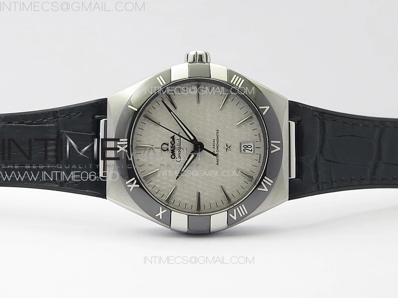 Constellation 41mm SS Black Ceramic Bezel VSF 1:1 Best Edition Silver Dial on Black Gummy Strap A8900