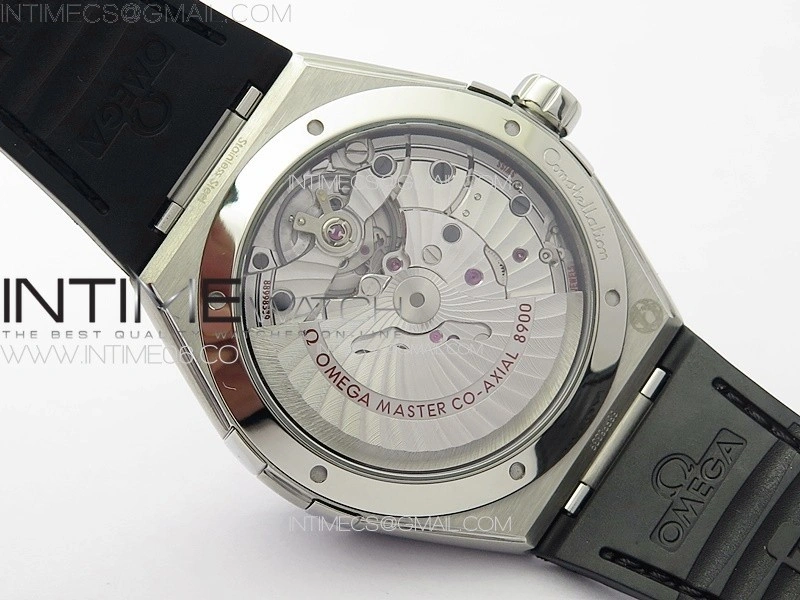 Constellation 41mm SS Black Ceramic Bezel VSF 1:1 Best Edition Silver Dial on Black Gummy Strap A8900