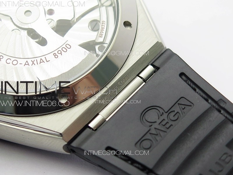 Constellation 41mm SS Black Ceramic Bezel VSF 1:1 Best Edition Silver Dial on Black Gummy Strap A8900