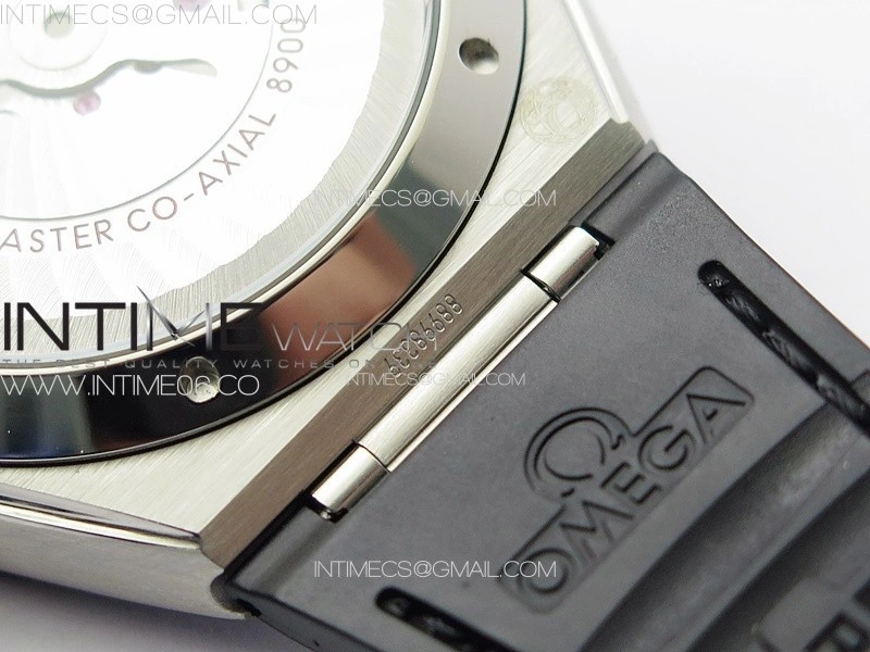 Constellation 41mm SS Black Ceramic Bezel VSF 1:1 Best Edition Silver Dial on Black Gummy Strap A8900