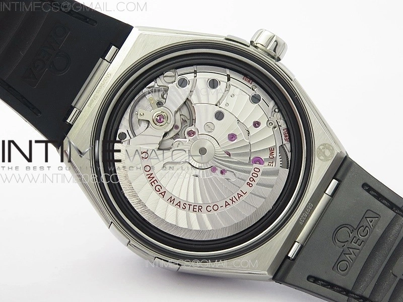 Constellation 41mm SS Black Ceramic Bezel VSF 1:1 Best Edition Silver Dial on Black Gummy Strap A8900