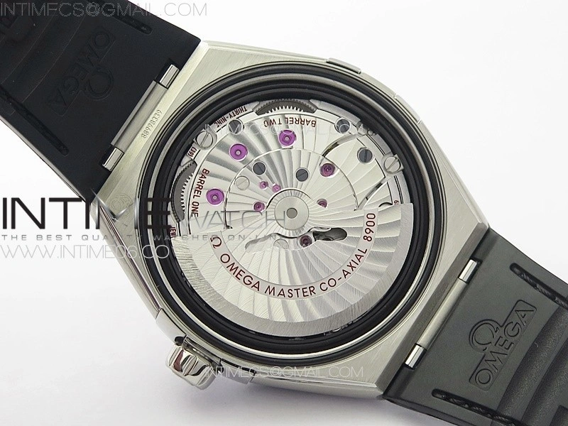 Constellation 41mm SS Black Ceramic Bezel VSF 1:1 Best Edition Silver Dial on Black Gummy Strap A8900