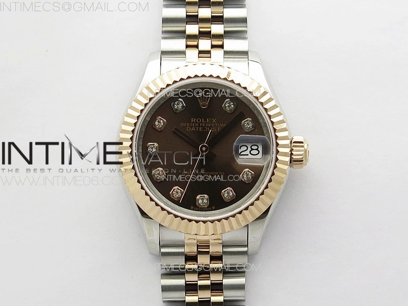 Datejust 28mm 279179 SS RG APSF Best Edition Brown Dial Crystals Markers on SS RG Jubilee Bracelet NH05