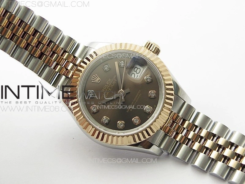 Datejust 28mm 279179 SS RG APSF Best Edition Brown Dial Crystals Markers on SS RG Jubilee Bracelet NH05