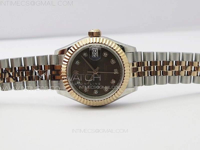 Datejust 28mm 279179 SS RG APSF Best Edition Brown Dial Crystals Markers on SS RG Jubilee Bracelet NH05