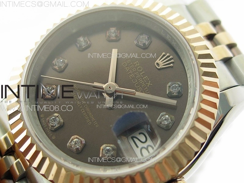 Datejust 28mm 279179 SS RG APSF Best Edition Brown Dial Crystals Markers on SS RG Jubilee Bracelet NH05