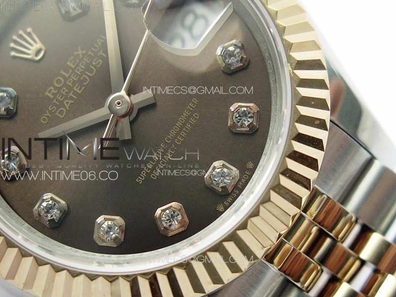 Datejust 28mm 279179 SS RG APSF Best Edition Brown Dial Crystals Markers on SS RG Jubilee Bracelet NH05