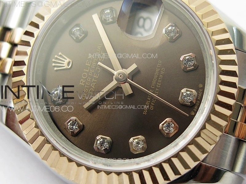 Datejust 28mm 279179 SS RG APSF Best Edition Brown Dial Crystals Markers on SS RG Jubilee Bracelet NH05