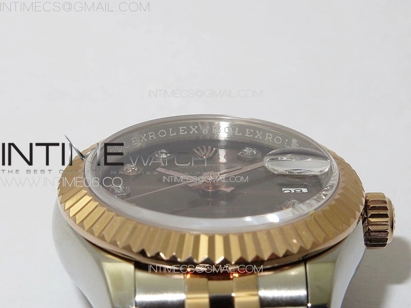 Datejust 28mm 279179 SS RG APSF Best Edition Brown Dial Crystals Markers on SS RG Jubilee Bracelet NH05