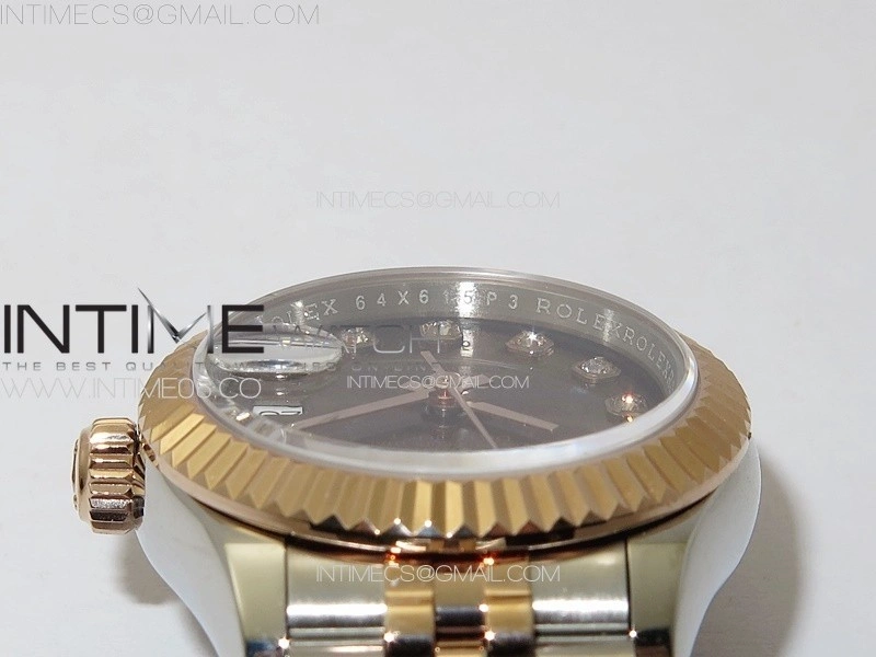 Datejust 28mm 279179 SS RG APSF Best Edition Brown Dial Crystals Markers on SS RG Jubilee Bracelet NH05