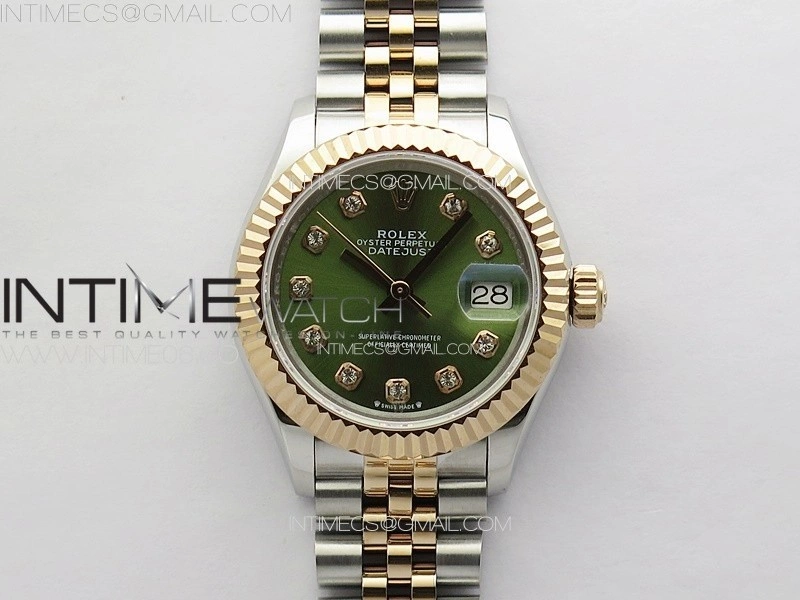 Datejust 28mm 279179 SS RG APSF Best Edition Green Dial Crystals Markers on SS RG Jubilee Bracelet NH05