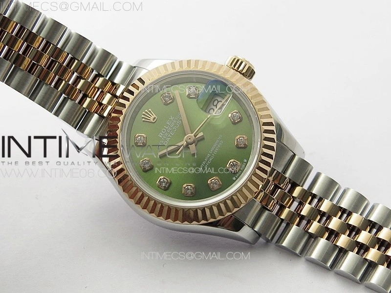 Datejust 28mm 279179 SS RG APSF Best Edition Green Dial Crystals Markers on SS RG Jubilee Bracelet NH05