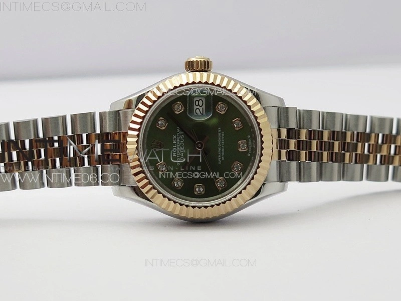 Datejust 28mm 279179 SS RG APSF Best Edition Green Dial Crystals Markers on SS RG Jubilee Bracelet NH05