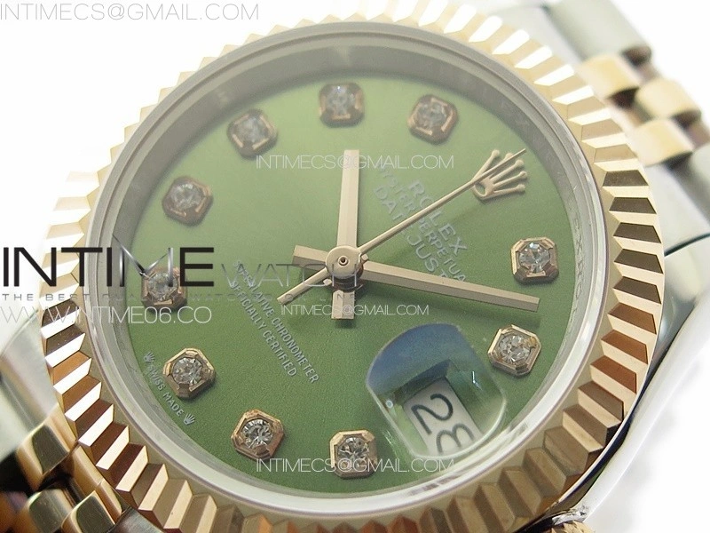 Datejust 28mm 279179 SS RG APSF Best Edition Green Dial Crystals Markers on SS RG Jubilee Bracelet NH05