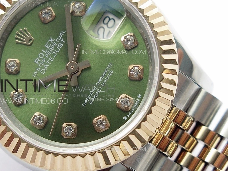 Datejust 28mm 279179 SS RG APSF Best Edition Green Dial Crystals Markers on SS RG Jubilee Bracelet NH05