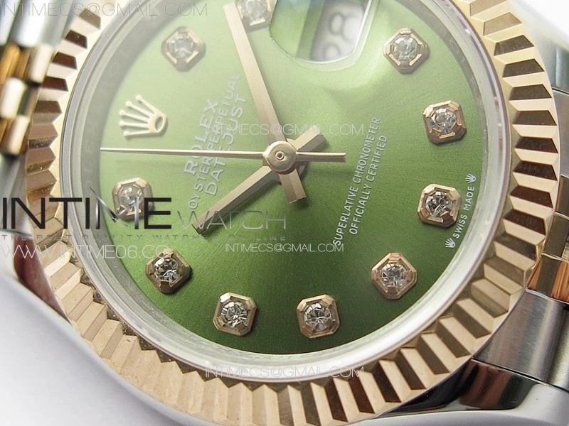 Datejust 28mm 279179 SS RG APSF Best Edition Green Dial Crystals Markers on SS RG Jubilee Bracelet NH05