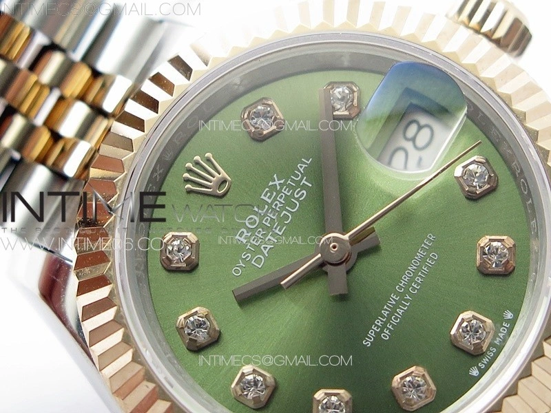 Datejust 28mm 279179 SS RG APSF Best Edition Green Dial Crystals Markers on SS RG Jubilee Bracelet NH05