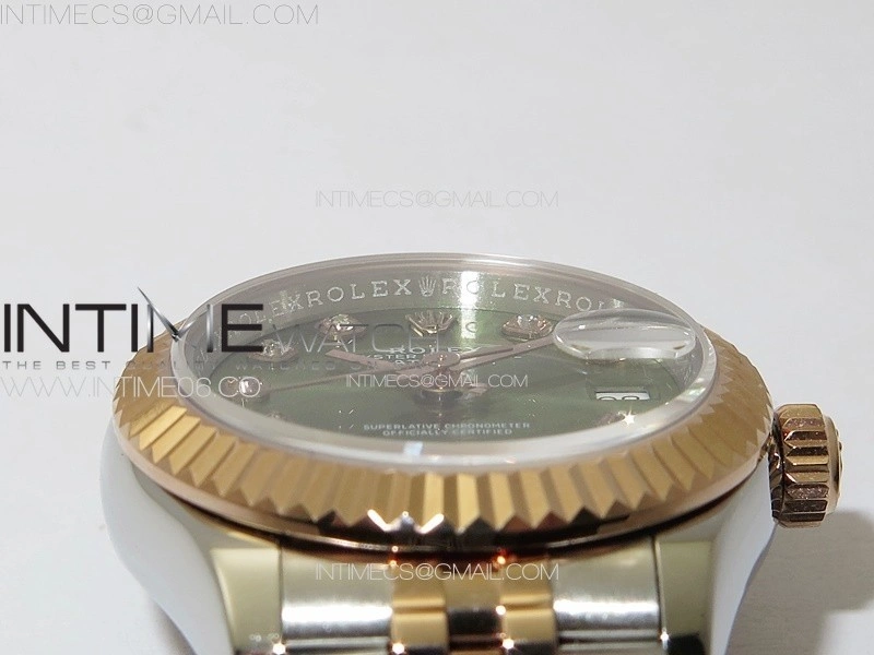 Datejust 28mm 279179 SS RG APSF Best Edition Green Dial Crystals Markers on SS RG Jubilee Bracelet NH05