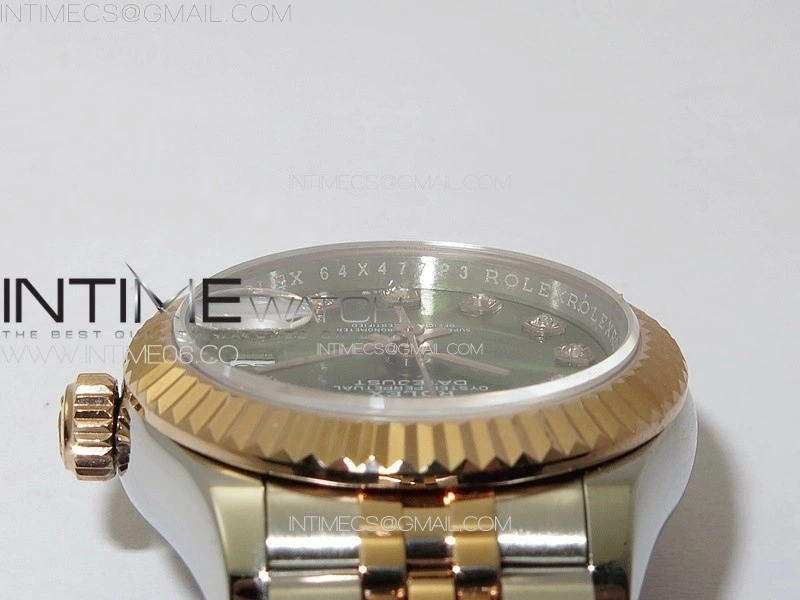Datejust 28mm 279179 SS RG APSF Best Edition Green Dial Crystals Markers on SS RG Jubilee Bracelet NH05
