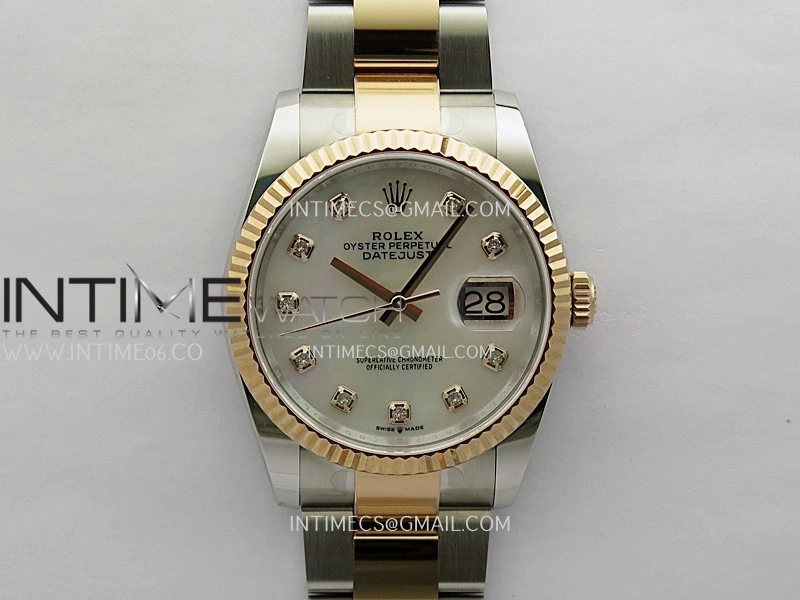 DateJust 126233 36mm 904L SS RG AR+F 1:1 Best Edition White MOP Dial Diamond Marker On Oyster Bracelet DD3235
