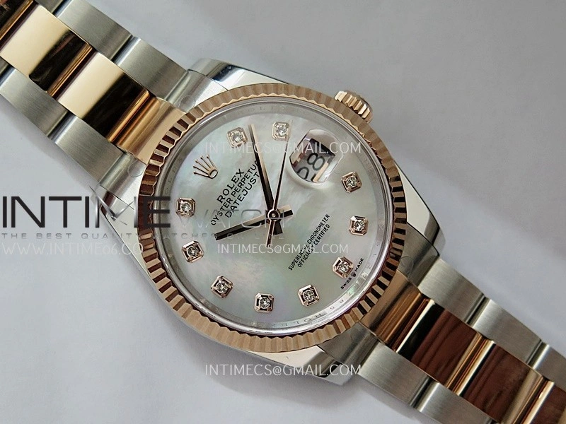 DateJust 126233 36mm 904L SS RG AR+F 1:1 Best Edition White MOP Dial Diamond Marker On Oyster Bracelet DD3235