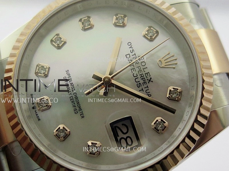 DateJust 126233 36mm 904L SS RG AR+F 1:1 Best Edition White MOP Dial Diamond Marker On Oyster Bracelet DD3235