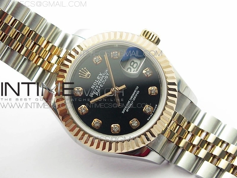 Datejust 28mm 279173 SS RG BP Best Edition Black Crystal Markers Dial on SS RG Jubilee Bracelet ETA2671
